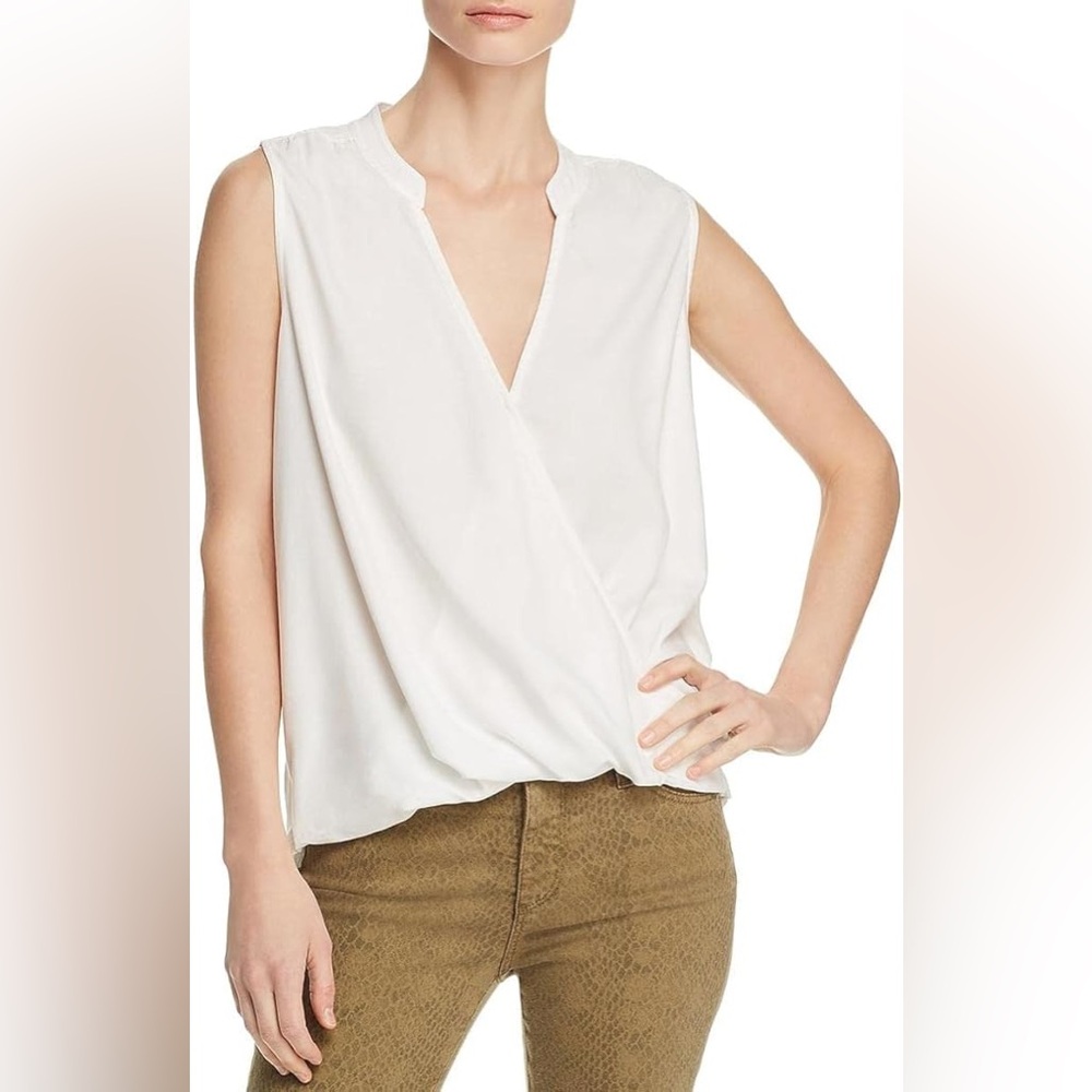 Splendid Hi-Low Surplice Sleeveless Blouse White